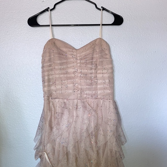 Fairy core mermaid ruffled beige nude cream tan sparkly glitter multicolor dress - Picture 5 of 11